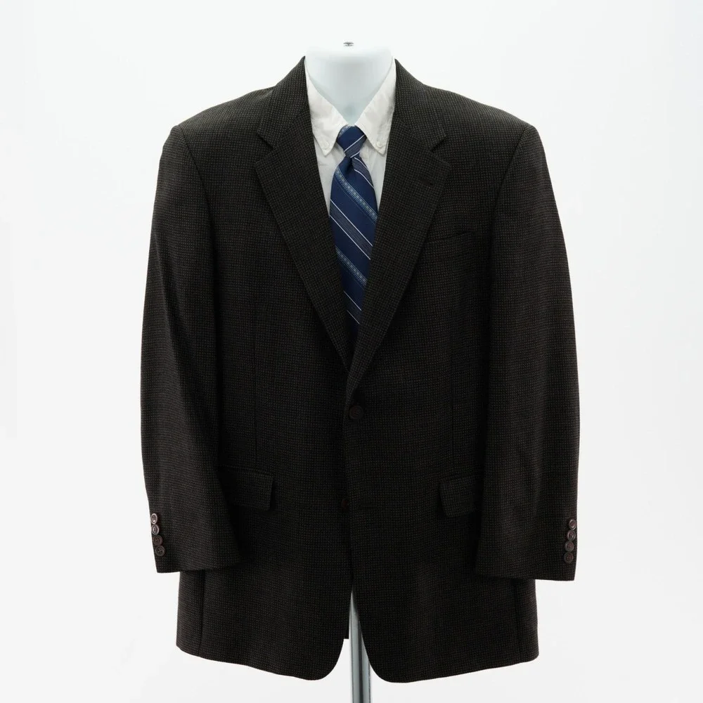 Hart Schaffner Marx Soft Tweed Wool Brown Tan Blue Check Sport Coat 40R Tag 39R